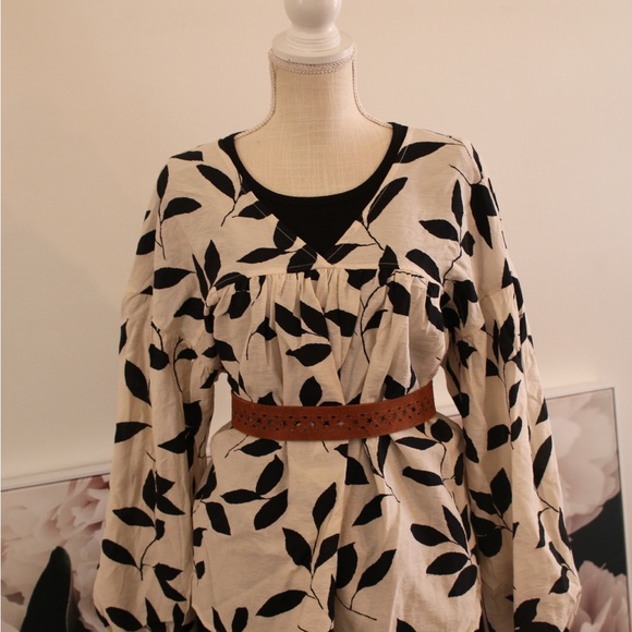 CES FEMME Floral Balloon Sleeve Flowy Bohemian Top Sz L - Picture 8 of 12